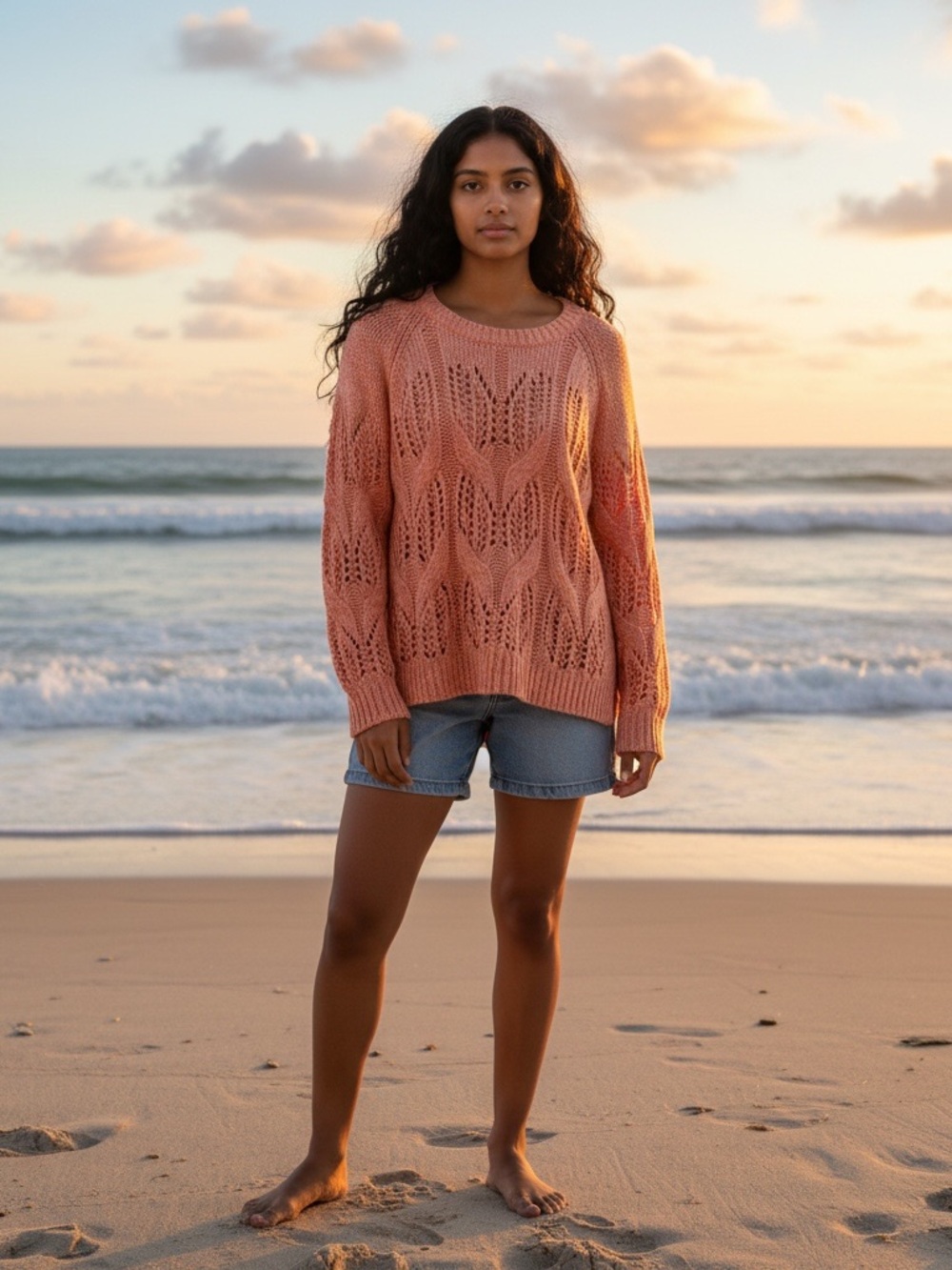 Openwork Cable Knit Sweater - Dusty coral - Maurice’s size medium NEW
